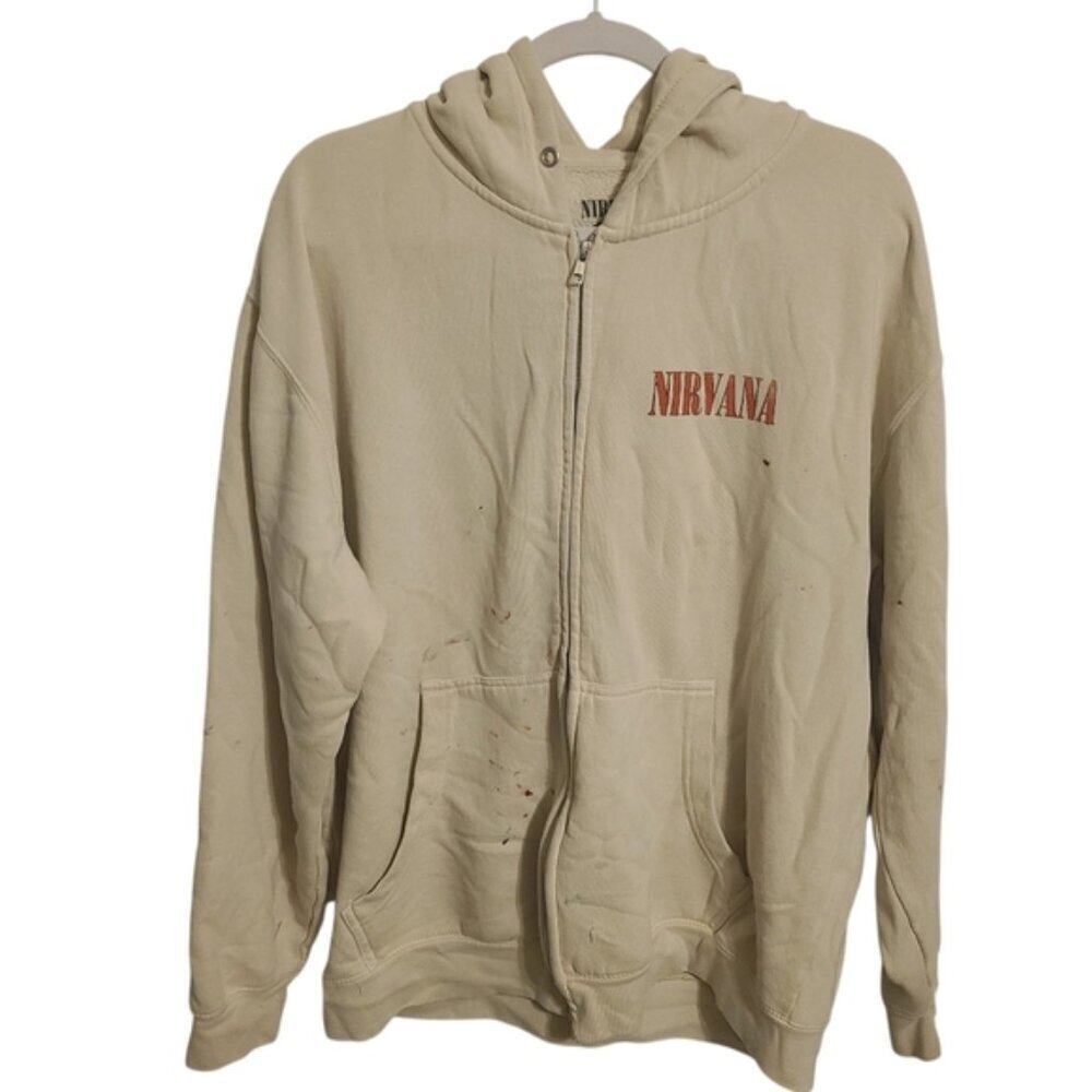 Nirvana | Women's Beige Vintage Style “In Utero” Zip-Up Hoodie (Size Large)